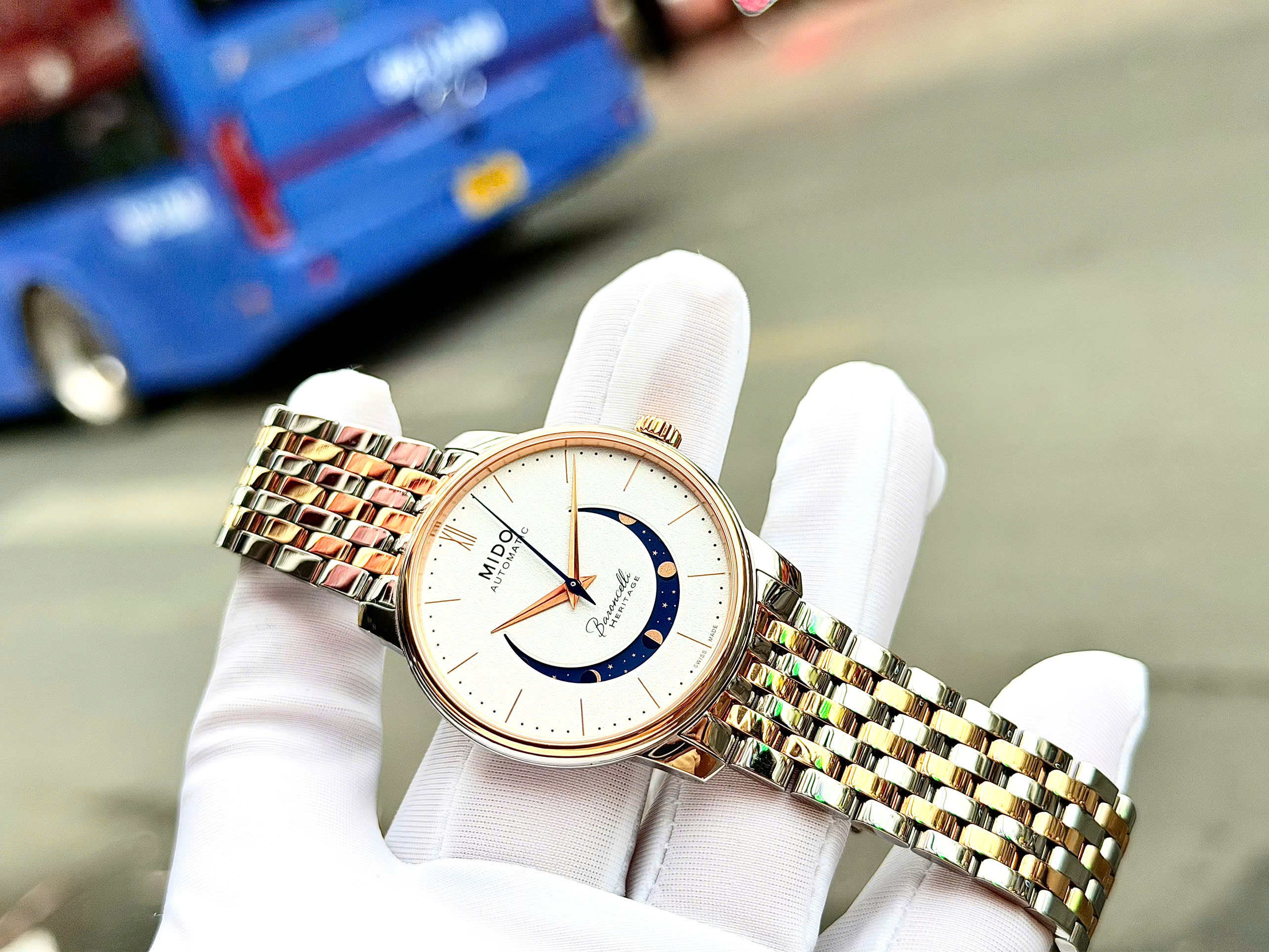 Đồng Hồ Nam Mido Baroncelli Smiling Moon Gent Watch M0274072201001 Màu Vàng Hồng 3