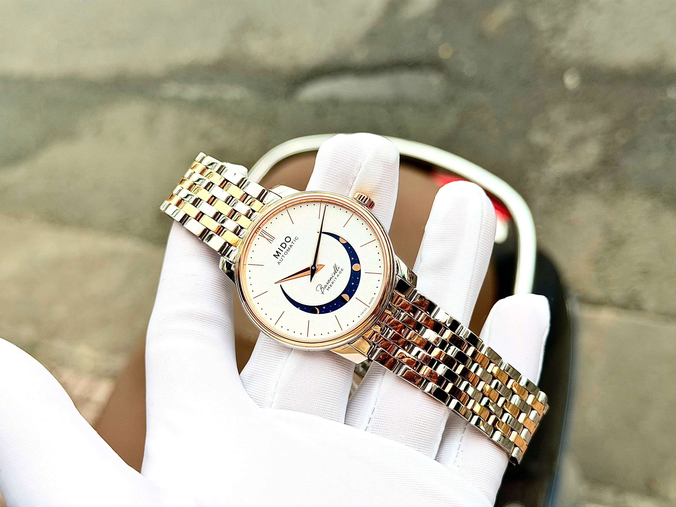 Đồng Hồ Nam Mido Baroncelli Smiling Moon Gent Watch M0274072201001 Màu Vàng Hồng 8
